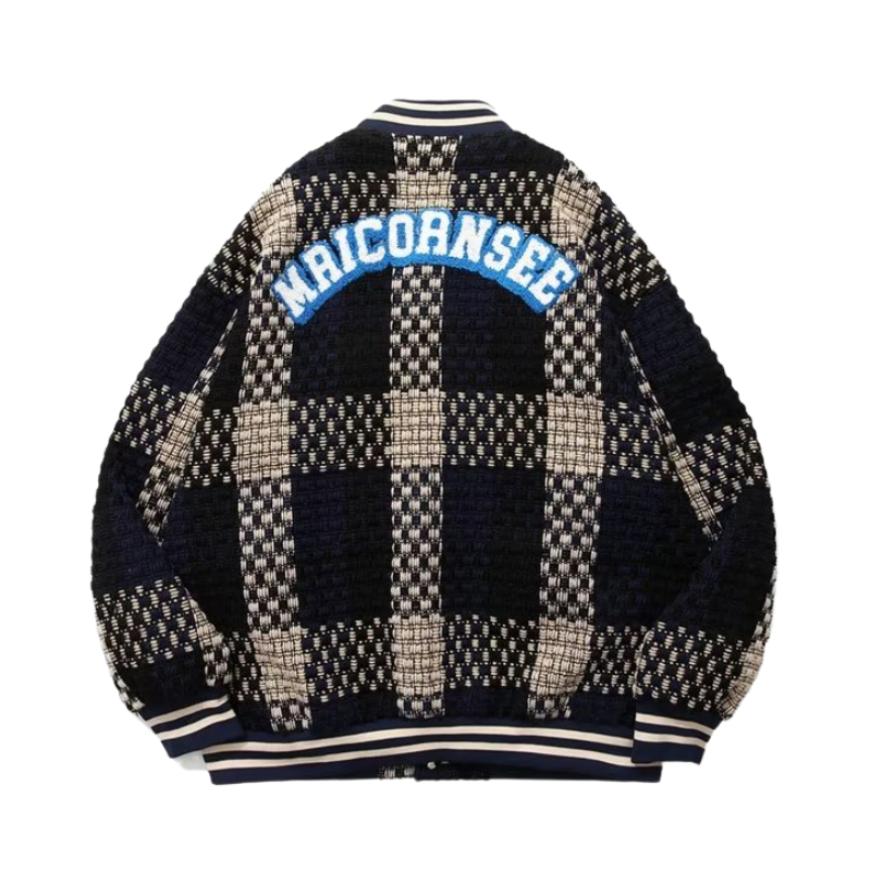 Street Oversize Woven Plaid Varsity Jacket AokLok (Kclot)
