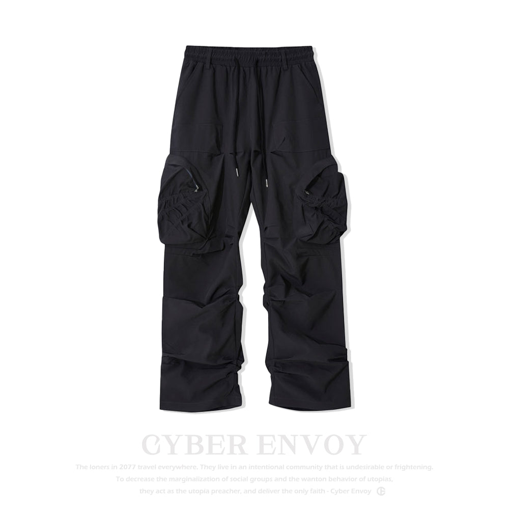 CE | Street Solid Color Pleated Cargo Pants