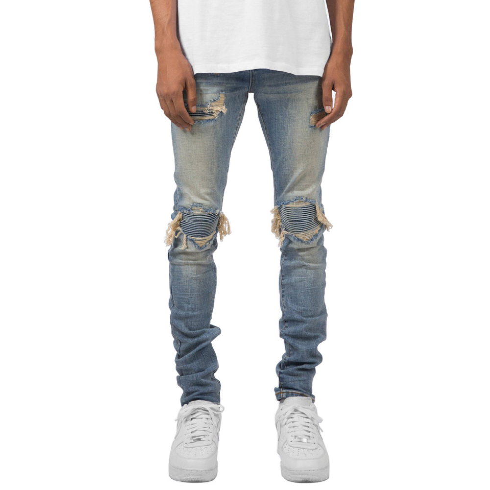 High Street Wash Distressed Stacked Jeans