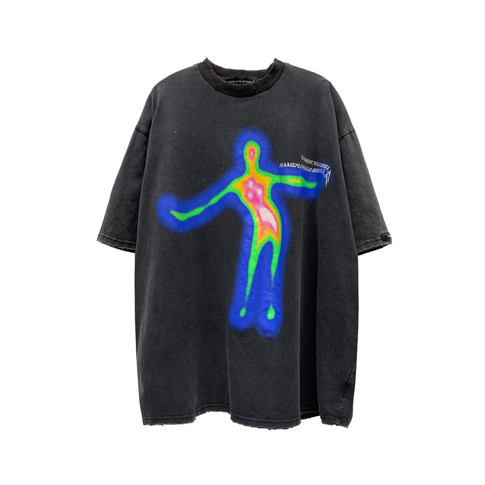 Abstract Silhouette Graphic Washed T-Shirt